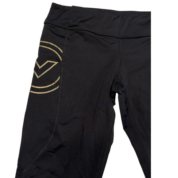 Virus Performance Compression Leggings Cropped Black Gold Womens Large Gym - Picture 5 of 16